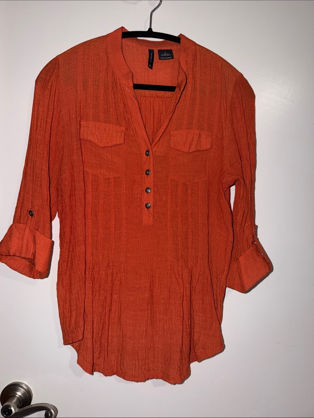 new directions Burnt Orange Button Henley Tunic